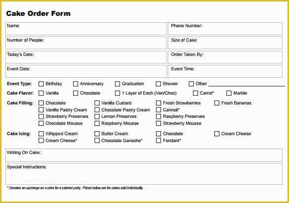 Free Document Templates Download Of 16 Cake order form Templates