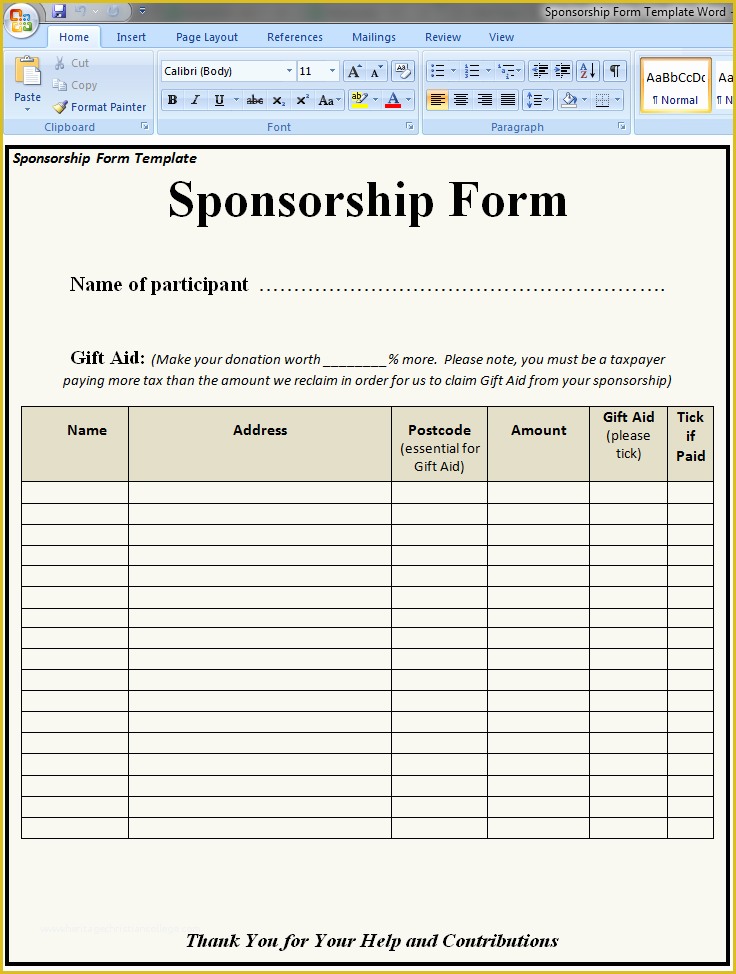 Free Document Templates Download Of Blank Sponsor form Template Free Alfonsovacca