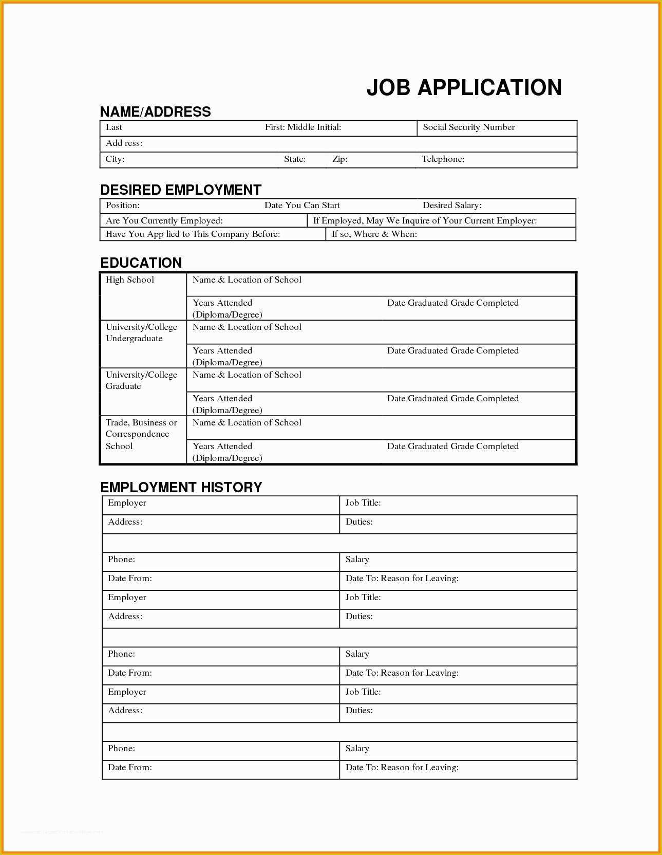 Free Document Templates Download Of Free Employment Job Application form Template Sample