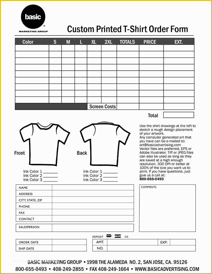 Free Document Templates Download Of Free T Shirt order form Template Download