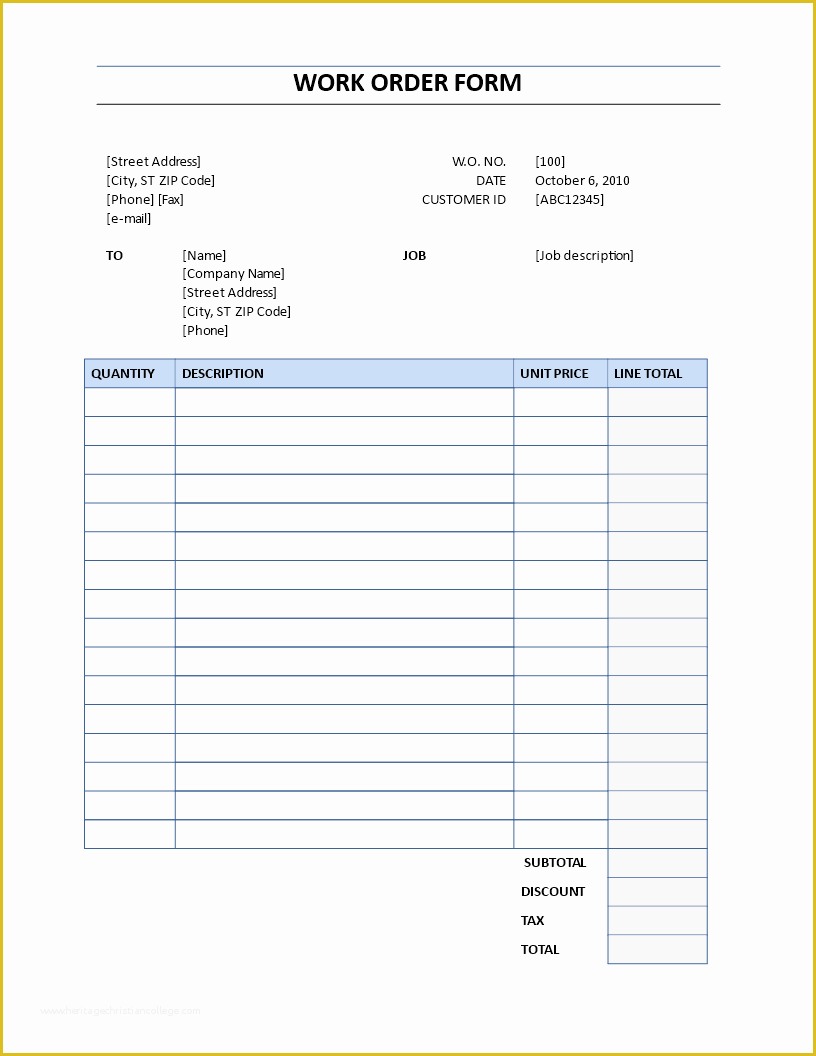 Free Document Templates Download Of Free Work order form