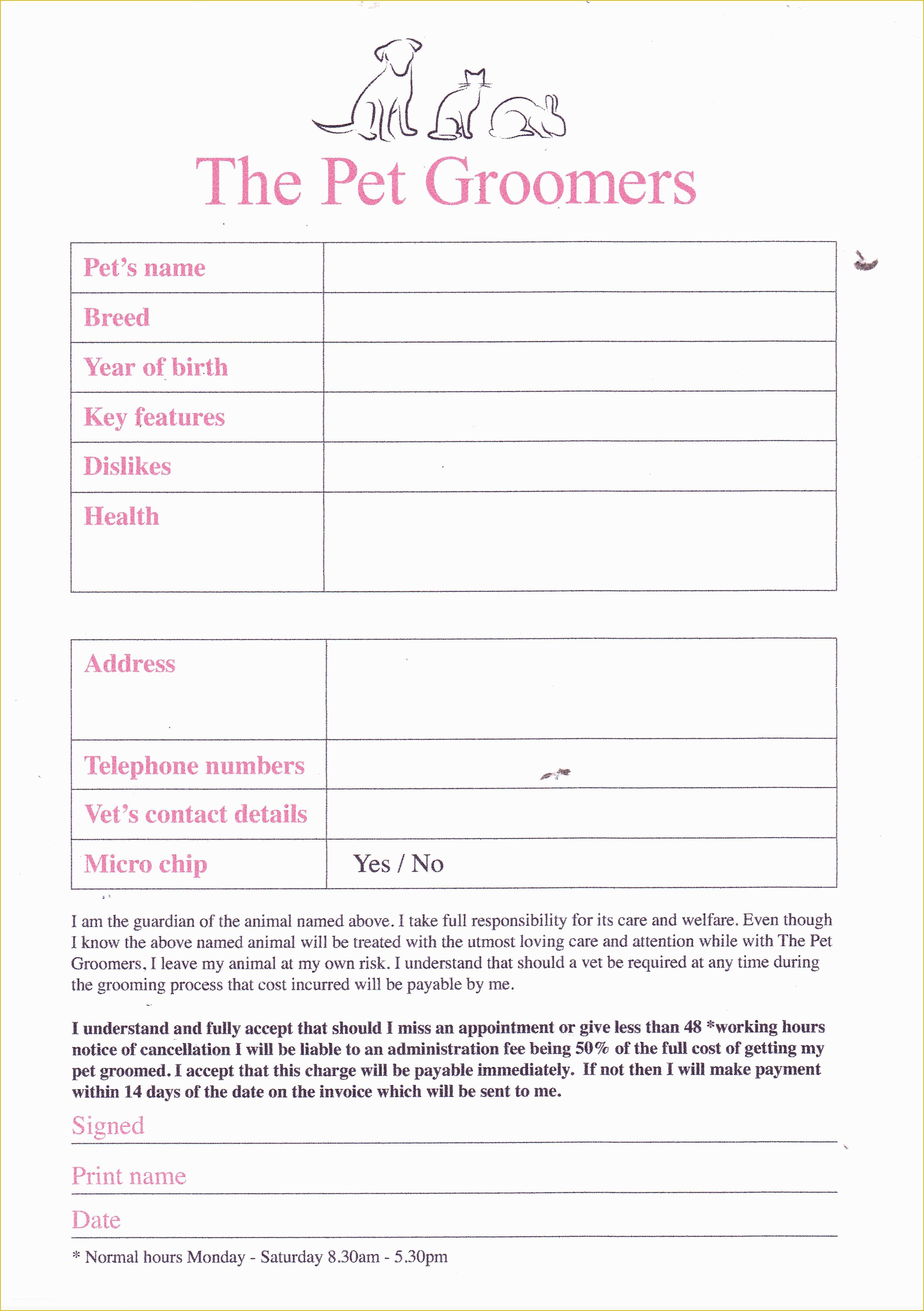 Free Dog Training Contract Template Of form Pet Registration form