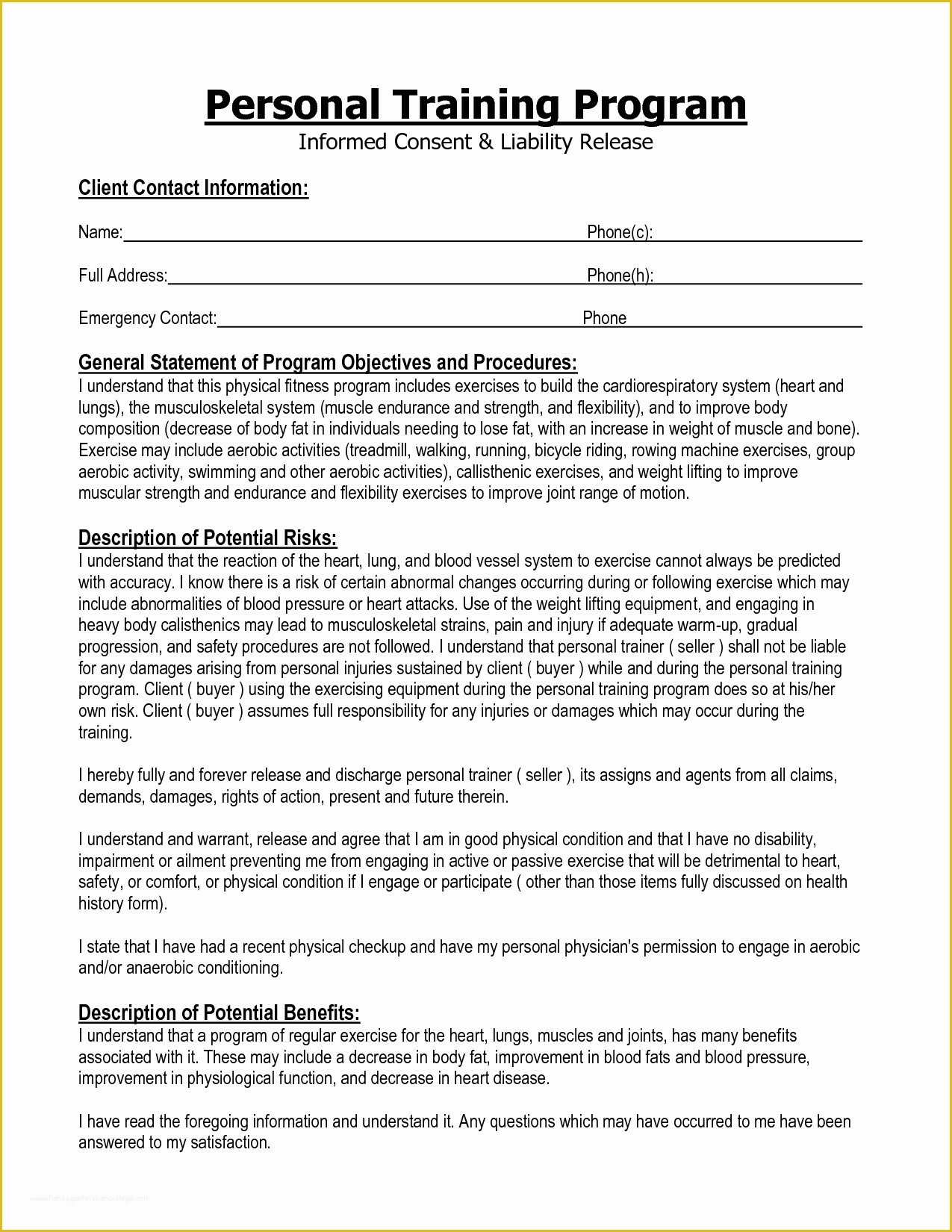 Free Dog Training Contract Template Of Informed Consent form Personal Training Google Search