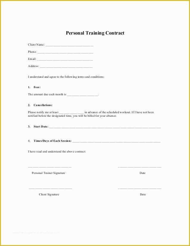 Free Dog Training Contract Template Of Printable Sample Personal Training Contract Template form