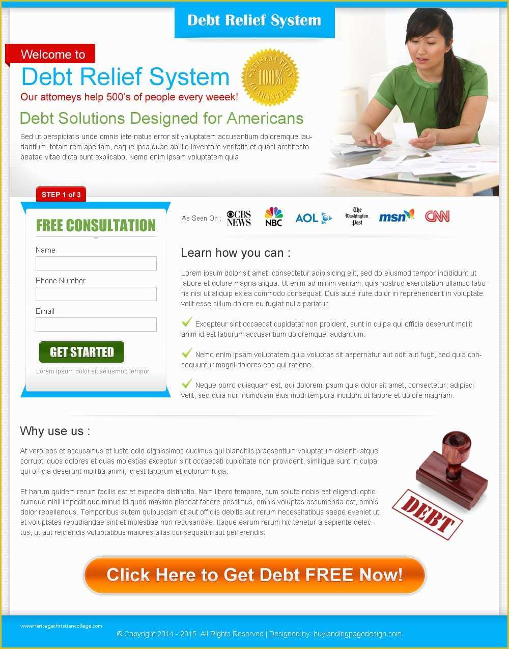 Free Domain for Sale Landing Page Template Of Debt Relief Free Consultation Lp 019