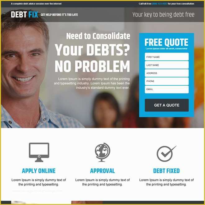Free Domain for Sale Landing Page Template Of Responsive Debt Relief or Debt Settlement Business Landing