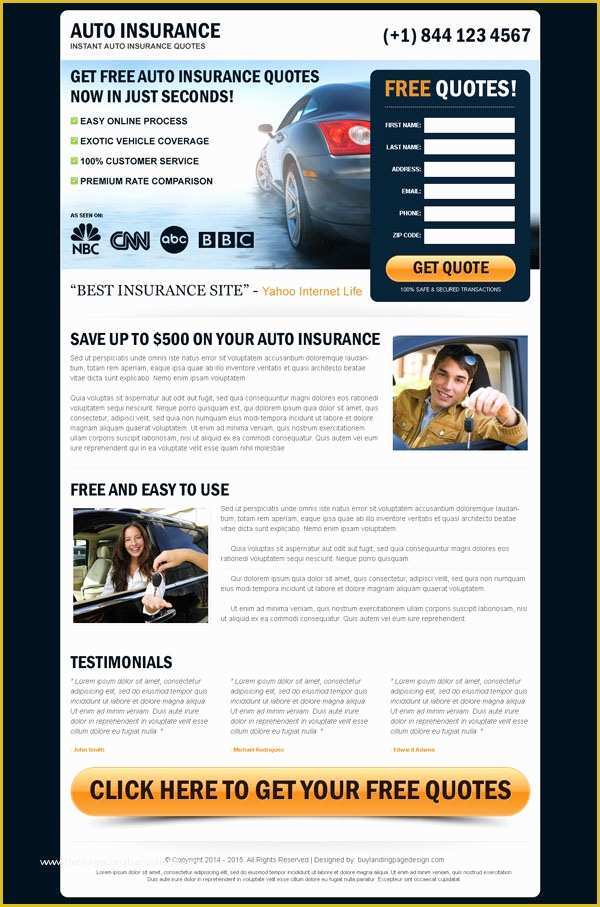 Free Domain for Sale Landing Page Template Of top 20 Best Auto Insurance Quote Landing Page Design Templates