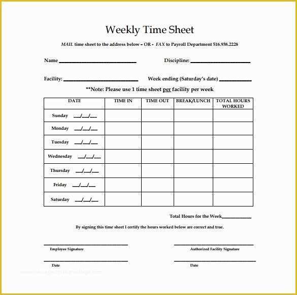 Free Download Weekly Timesheet Template Of 10 Weekly Timesheet Templates
