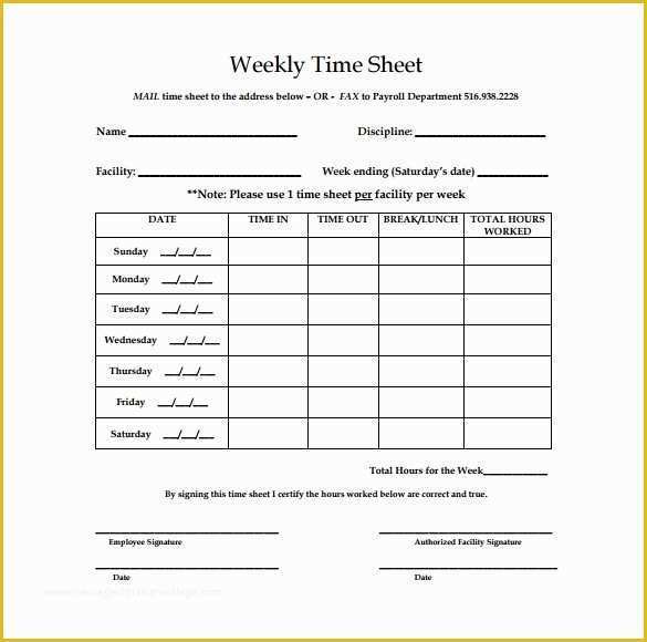 Free Download Weekly Timesheet Template Of 10 Weekly Timesheet Templates