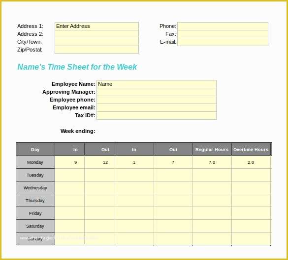 Free Download Weekly Timesheet Template Of 25 Excel Timesheet Templates – Free Sample Example