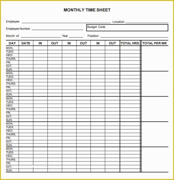 Free Download Weekly Timesheet Template Of Monthly Timesheet Template 9 Free Download for Pdf