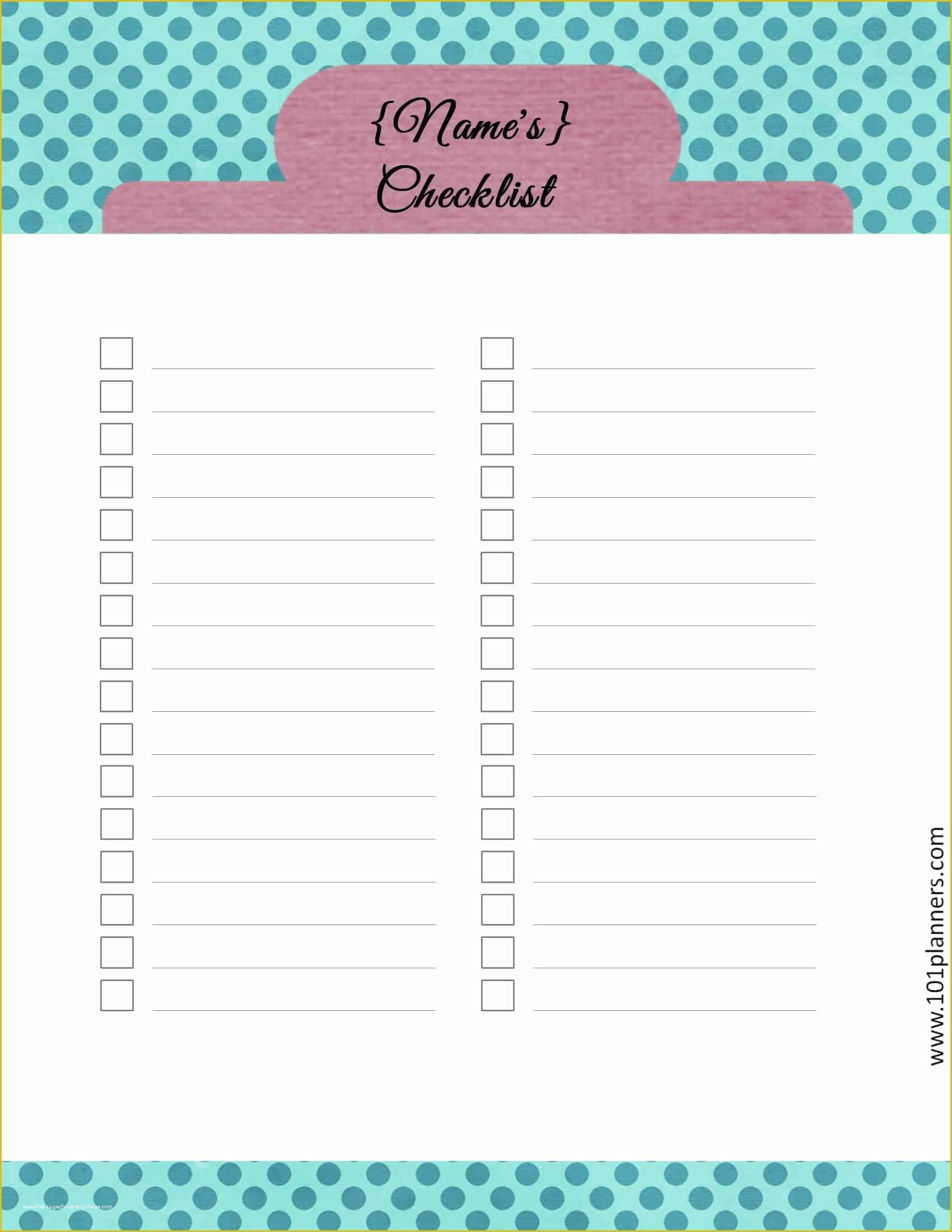 Free Downloadable Checklist Templates Of Checklist Template