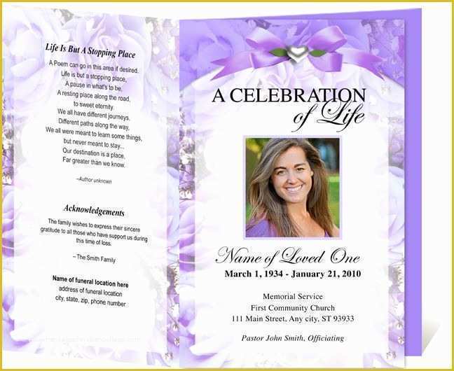 Free Downloadable Obituary Program Templates Of Amethyst Trifold Brochure Template Tabloid Size