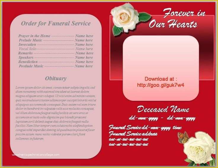 Free Downloadable Obituary Program Templates Of Free Funeral Program Obituary Template White Rose Red