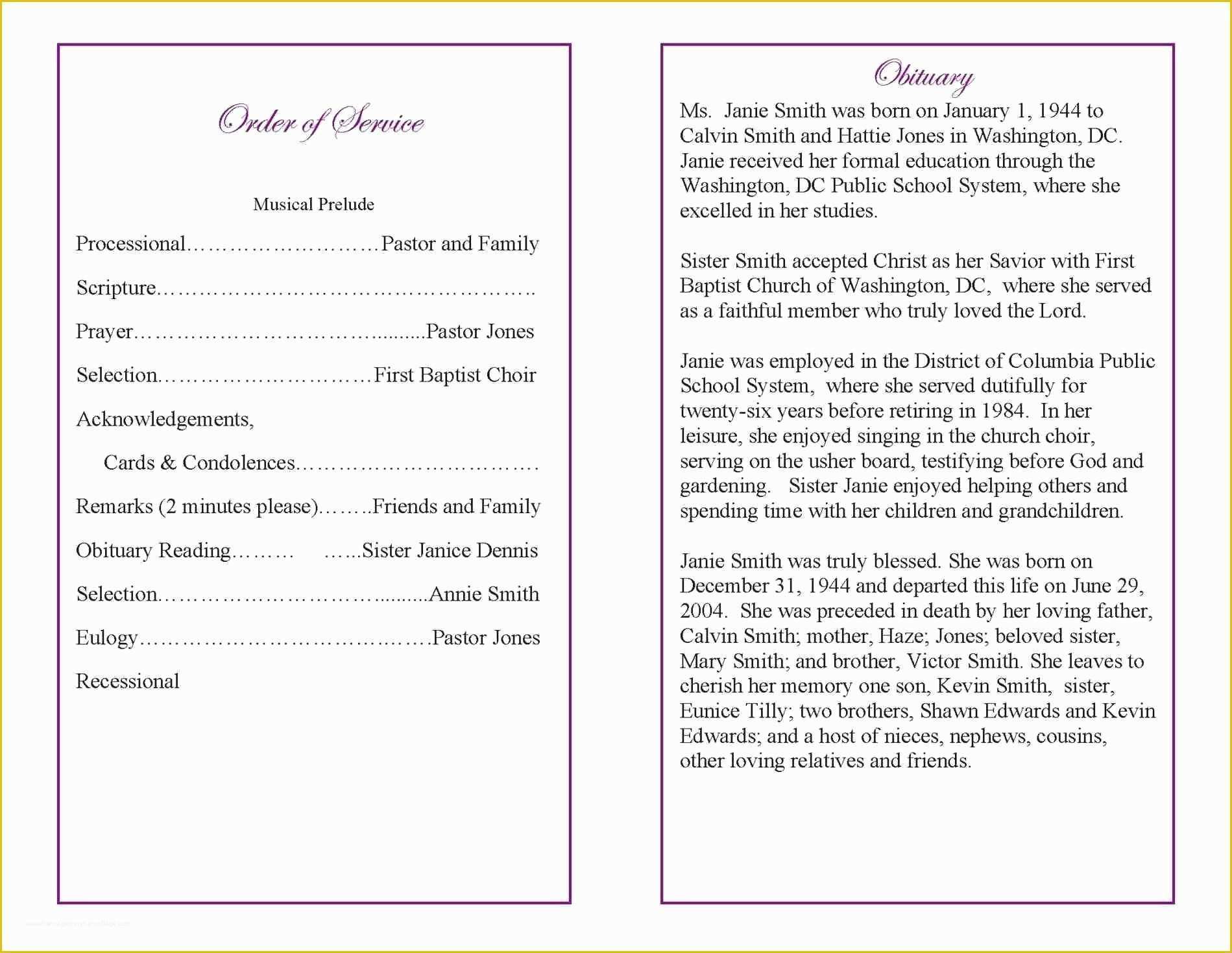 Free Downloadable Obituary Program Templates Of Inspirational Free Printable Funeral order Service