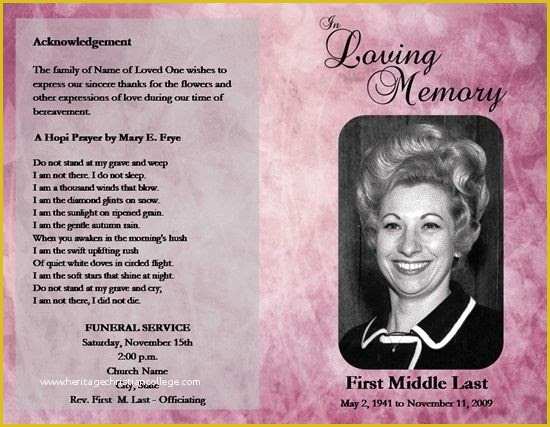 Free Downloadable Obituary Program Templates Of Loved E Passed Free Microsoft Fice Funeral Service or