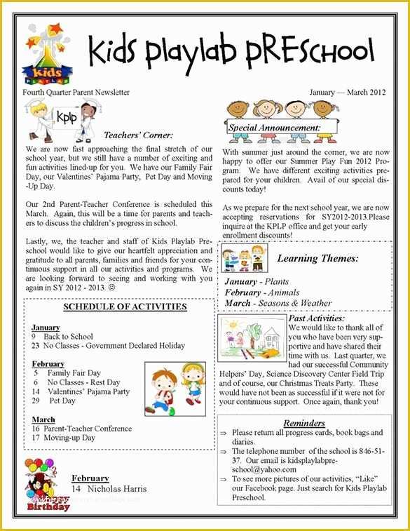 Free Downloadable Preschool Newsletter Templates Of 13 Printable Preschool Newsletter Templates Free Word