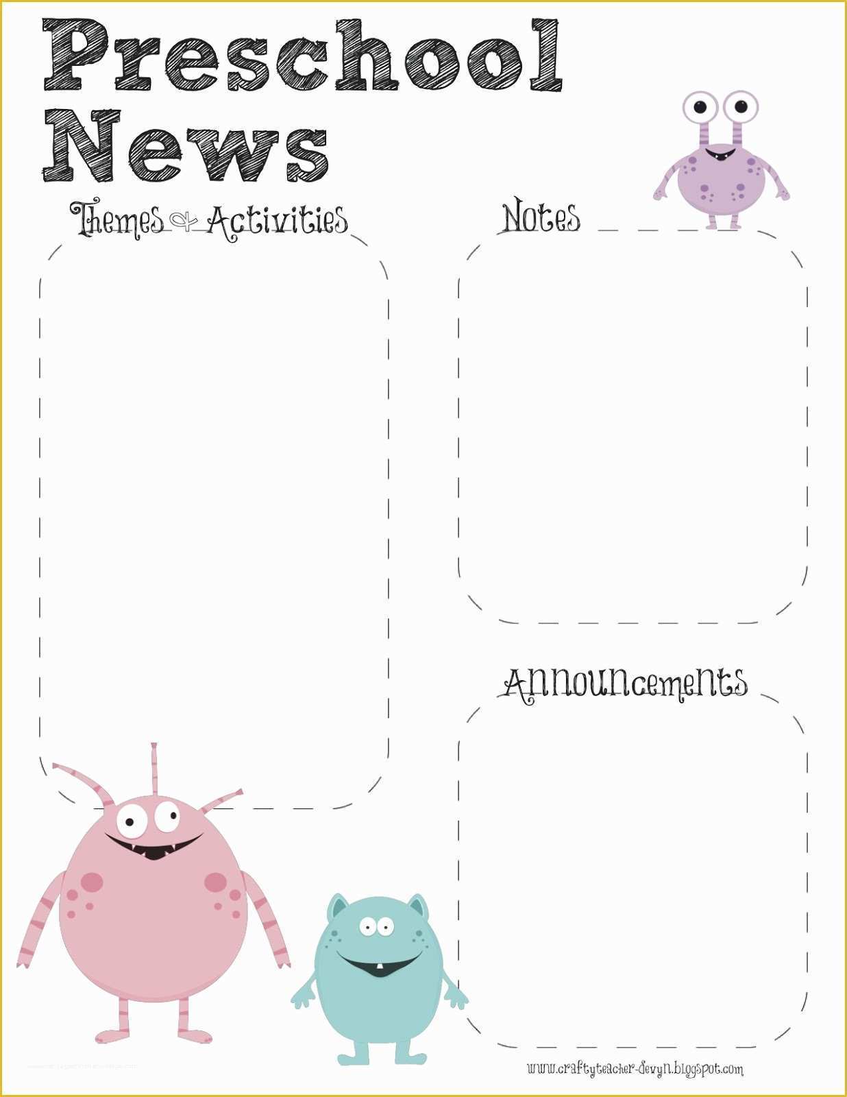 Free Downloadable Preschool Newsletter Templates Of Monster theme Preschool Newsletter Template