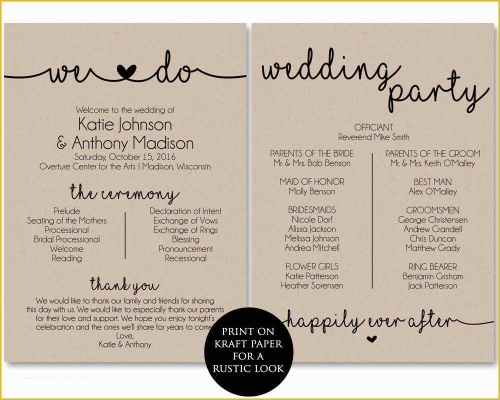 Free Downloadable Wedding Program Templates Of Ceremony Program Template Printable Wedding Programs