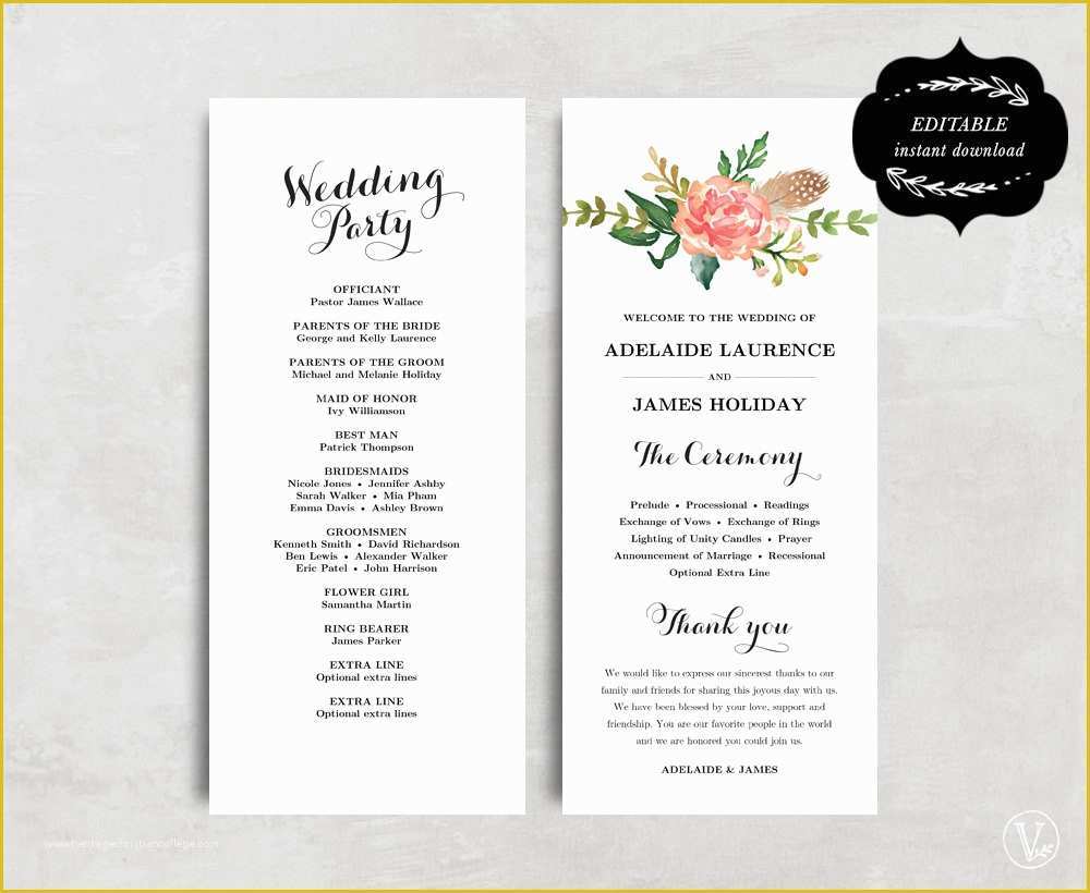 Free Downloadable Wedding Program Templates Of Printable Wedding Program Template Floral Wedding Program