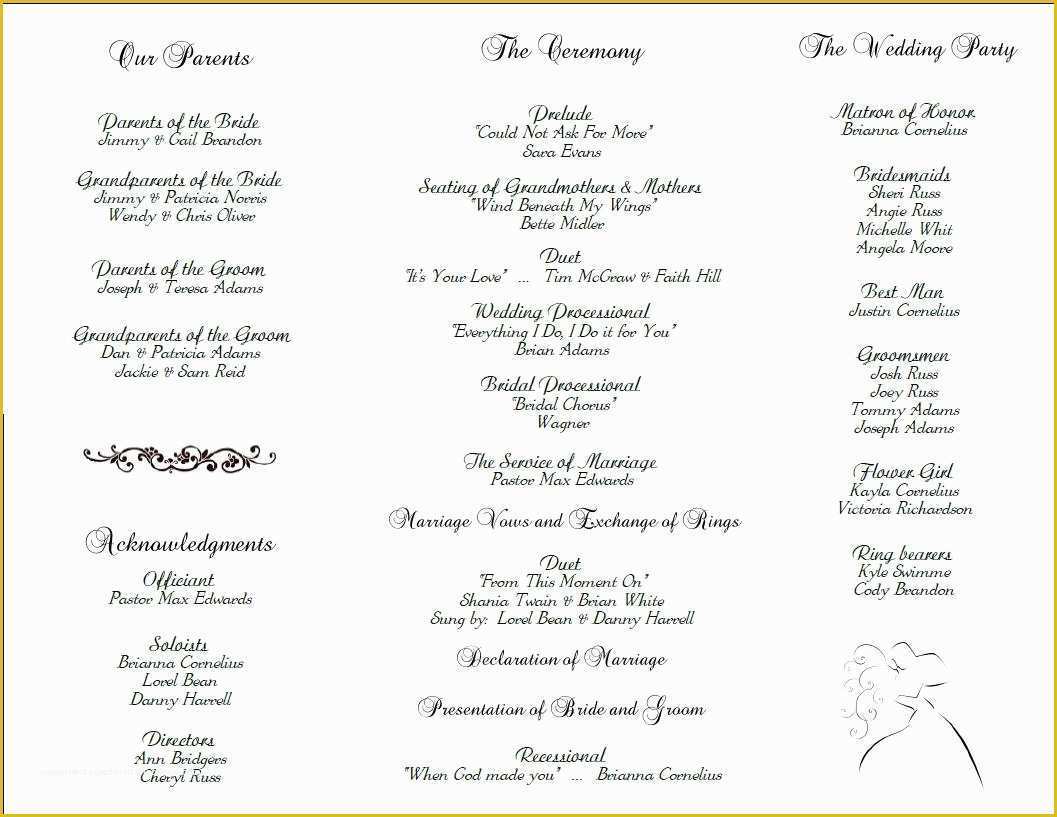 Free Downloadable Wedding Program Templates Of Wedding Program Template