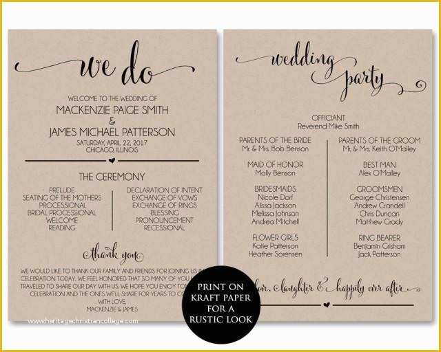 Free Downloadable Wedding Program Templates Of Wedding Program Template Wedding Program Printable We Do