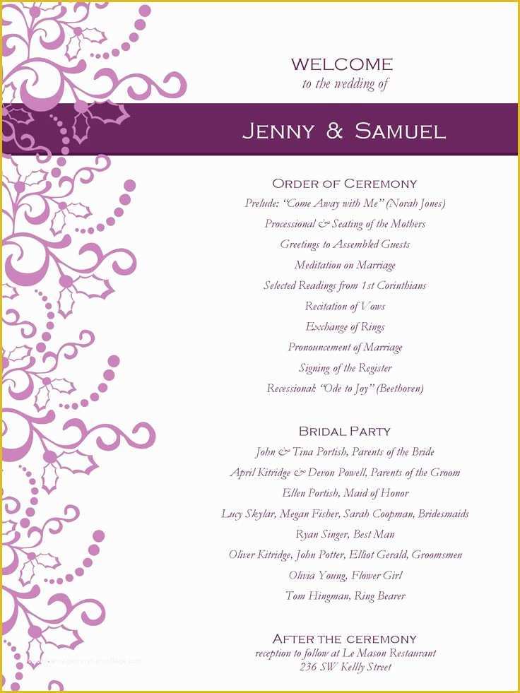 Free Downloadable Wedding Program Templates Of Wedding Program Templates Free