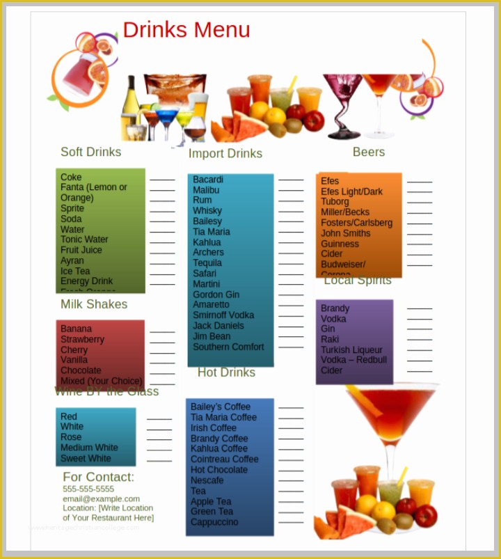 Free Drink Menu Template Download Of 28 Free Menu Templates