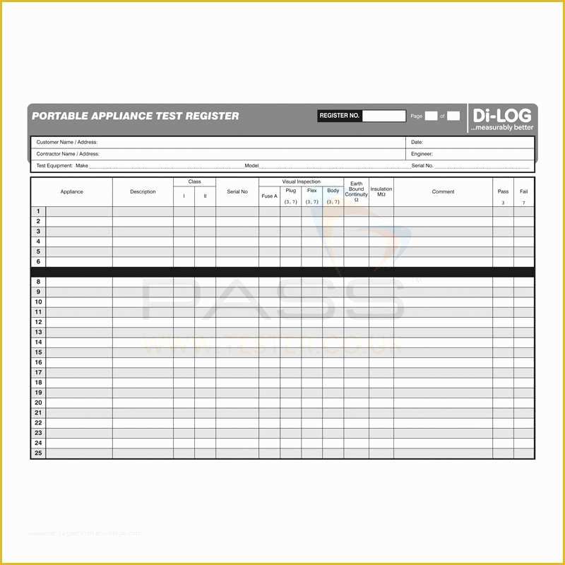 Free Drone Logbook Template Of Dilog Dlc107 Pat Testing Log Book