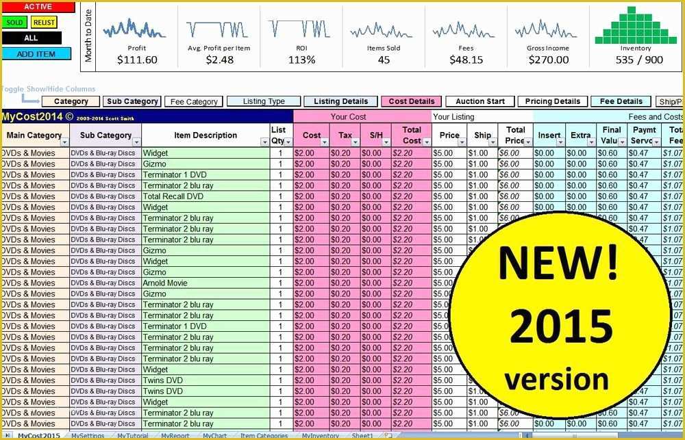 Free Ebay Inventory Spreadsheet Template Of Mycost2015 Ebay Profit Track Sales Inventory
