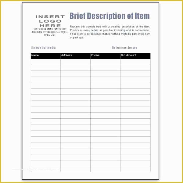 Free Ebay Listing Templates Of 5 Auction Bid Sheets Templates formats Examples In Word
