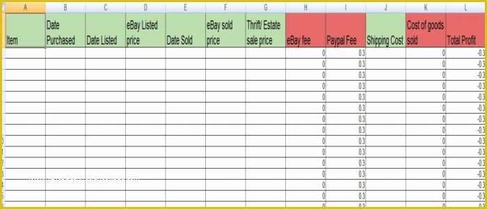 Free Ebay Sales Templates Of Free Excel Spreadsheet for Items to Sell