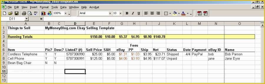 Free Ebay Templates Of My Ebay Selling Template In Microsoft Excel — My Money Blog