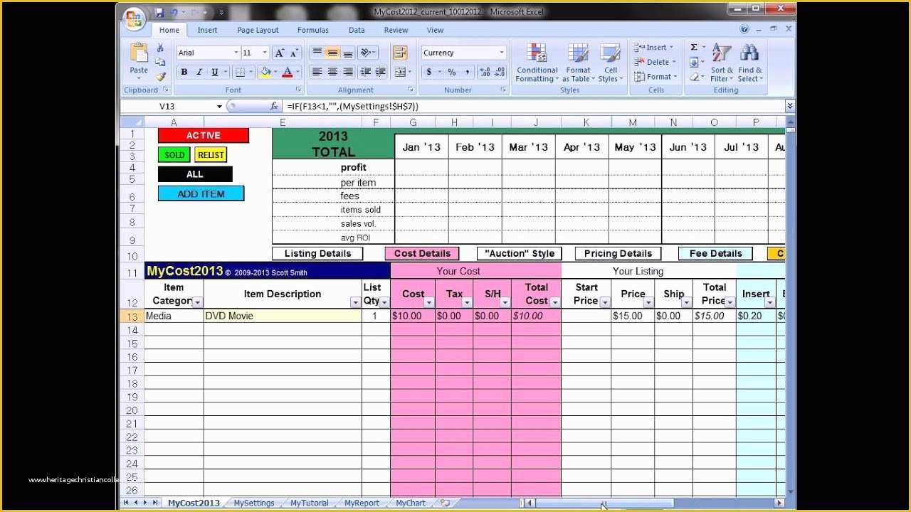 Free Ebay Templates Of Mycost Tutorial Ebay Fee Profit Calculating Spreadsheet