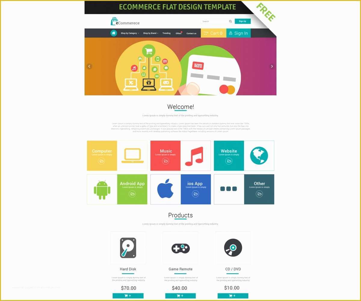 Free Ecommerce HTML Template Of Free E Merce Flat Design Template Creative