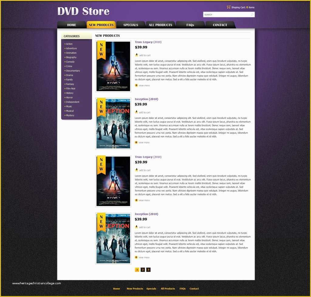 Free Ecommerce Website Templates Of Dvd Line Store Template