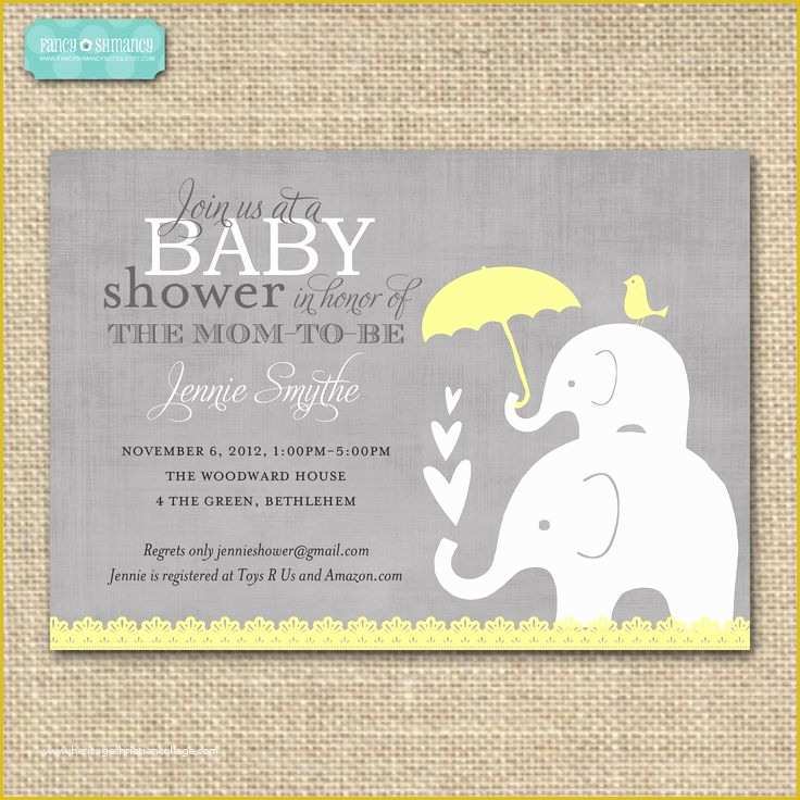 Free Editable Baby Shower Invitation Templates Of Editable Baby Shower Invitation Yellow and Grey Elephant