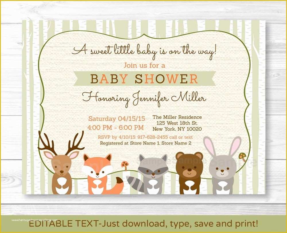Free Editable Baby Shower Invitation Templates Of Woodland Animals Fox Deer Bear Neutral Baby Shower