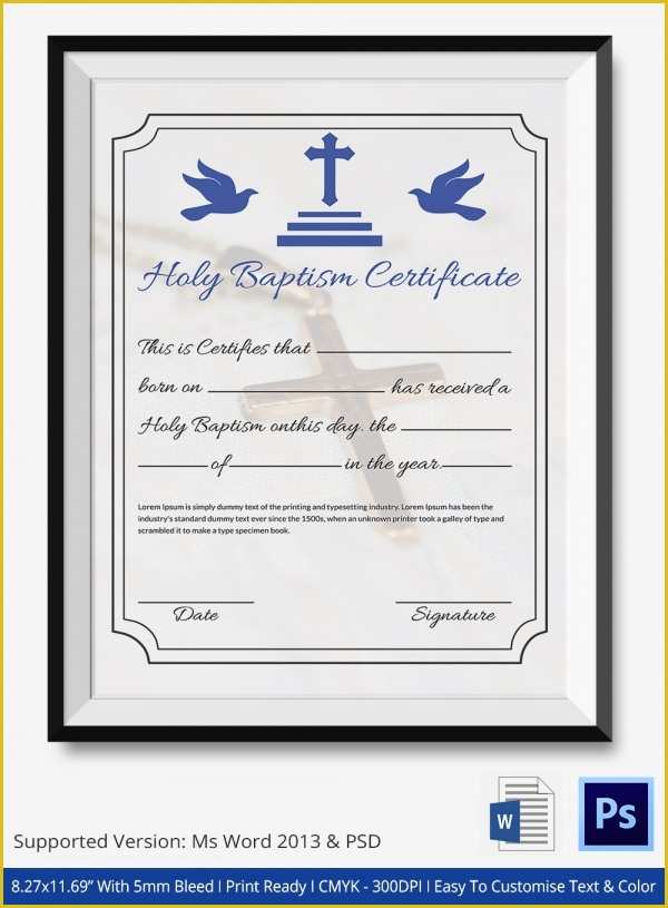 Free Editable Baptism Certificate Template Of 18 Sample Baptism Certificate Templates Free Sample