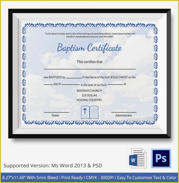Free Editable Baptism Certificate Template Of 18 Sample Baptism Certificate Templates Free Sample
