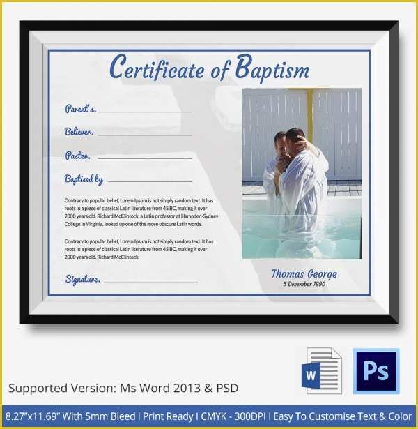 Free Editable Baptism Certificate Template Of 20 Baptism Certificates