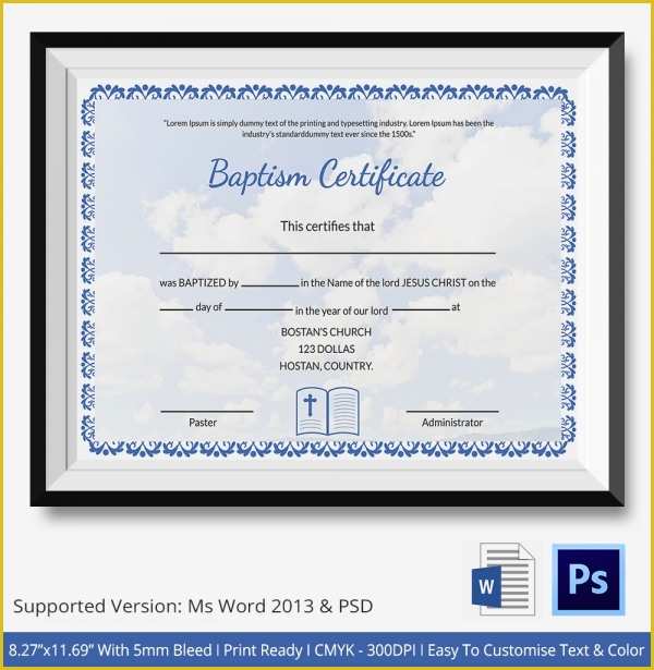 Free Editable Baptism Certificate Template Of 43 formal and Informal Editable Certificate Template