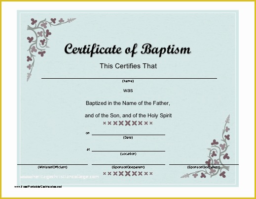 Free Editable Baptism Certificate Template Of A Baptismal Certificate with A Script Font and Subtle