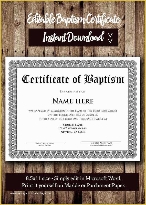 Free Editable Baptism Certificate Template Of Baptism Certificate Template Microsoft Word Editable