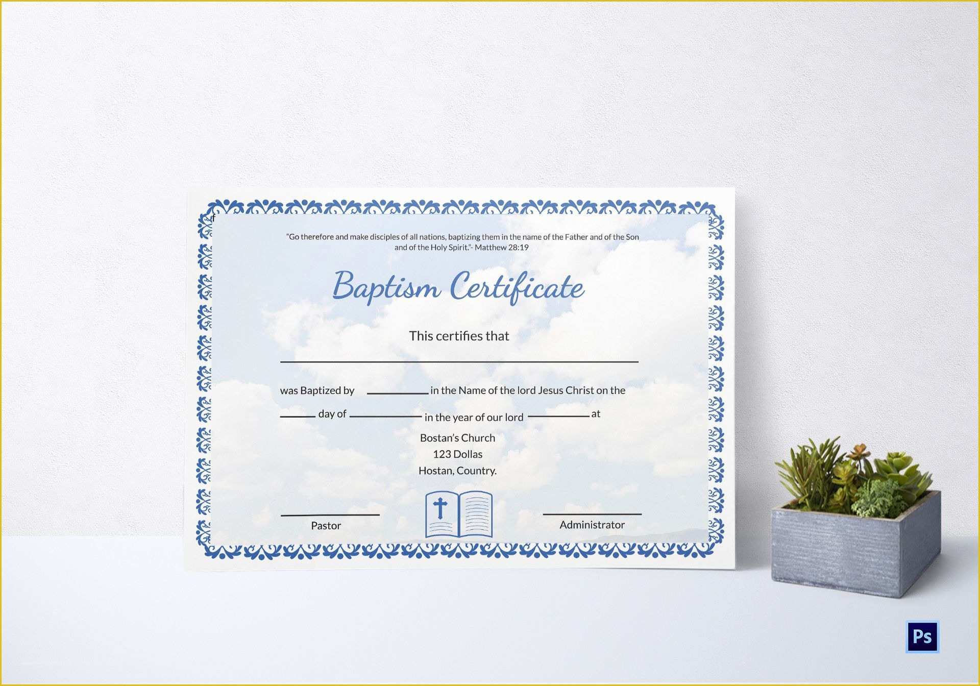 Free Editable Baptism Certificate Template Of Editable Baptism Certificate Template In Adobe Shop