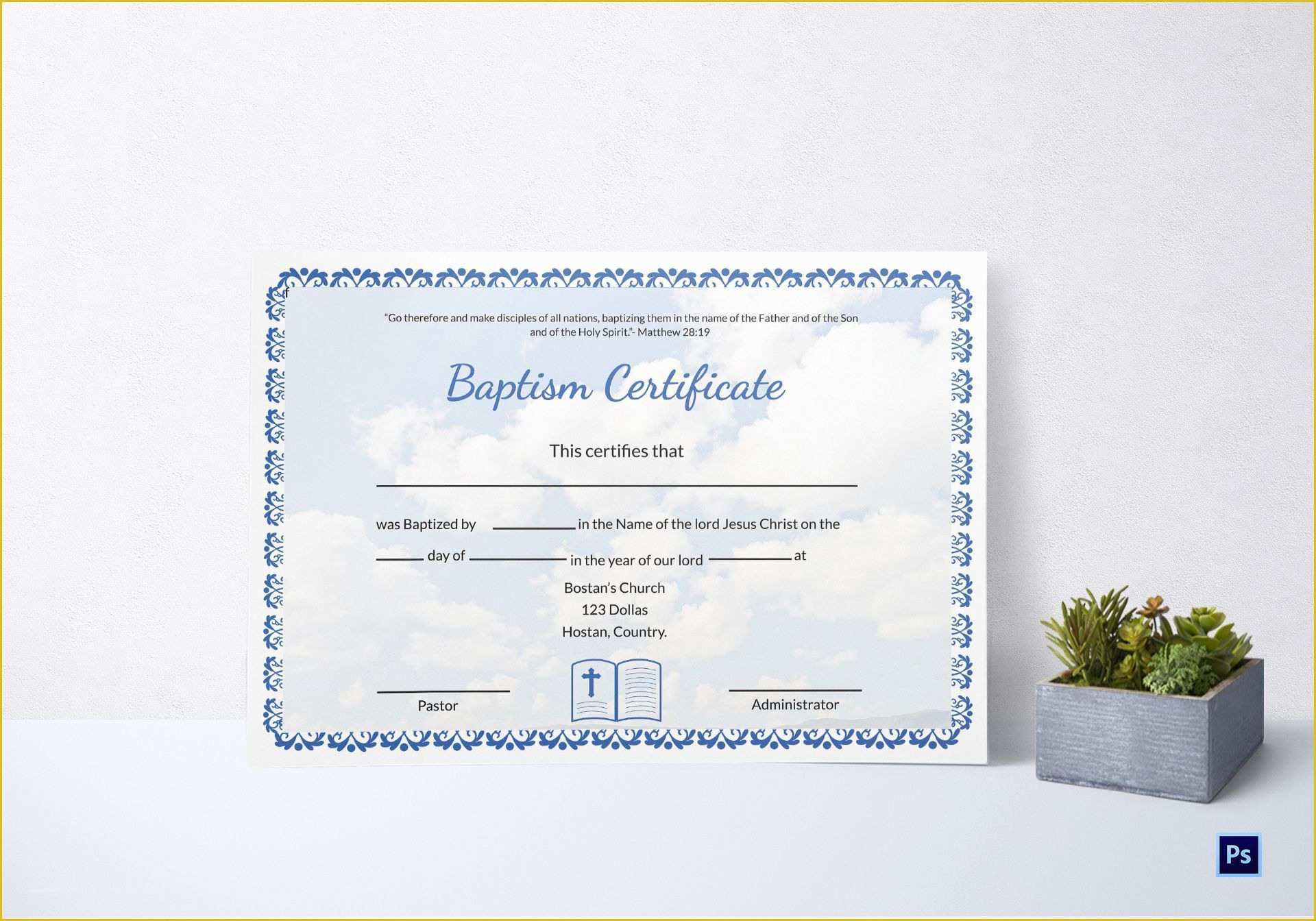 Free Editable Baptism Certificate Template Of Editable Baptism Certificate Template In Adobe Shop