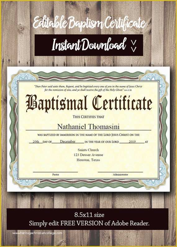Free Editable Baptism Certificate Template Of Editable Baptism Certificate Template Pdf Adobe Reader
