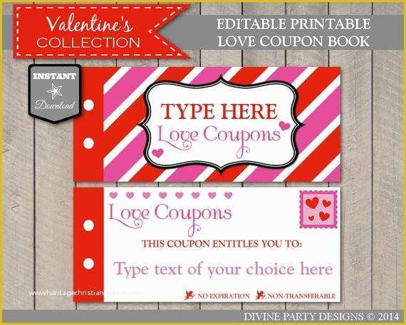 Free Editable Coupon Template Of Sale Instant Download Editable Printable Love Coupon Book