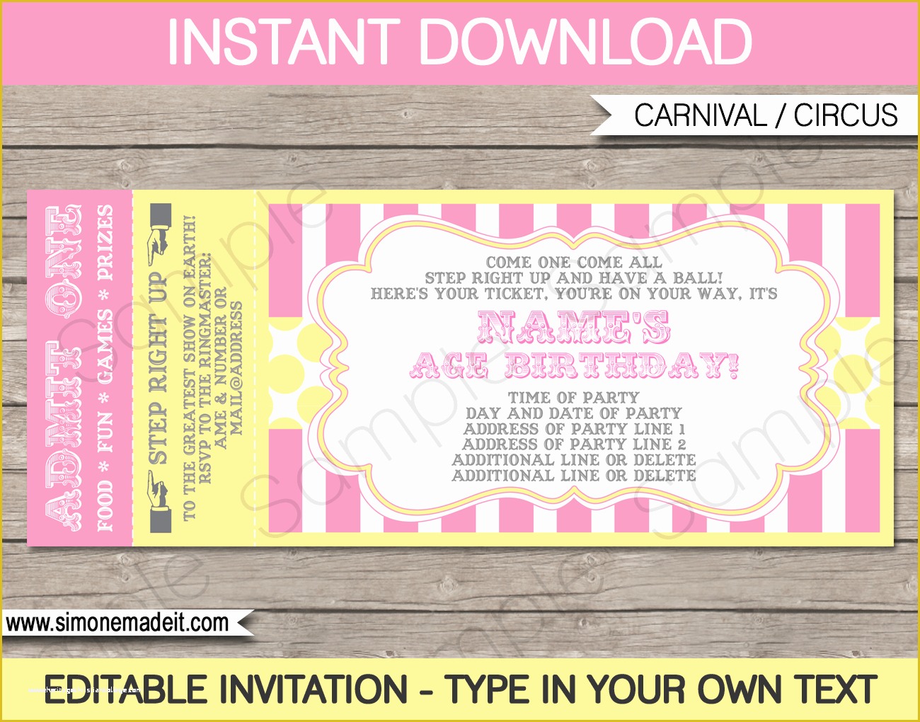 Free Editable Invitation Templates Of Carnival Birthday Ticket Invitation Template