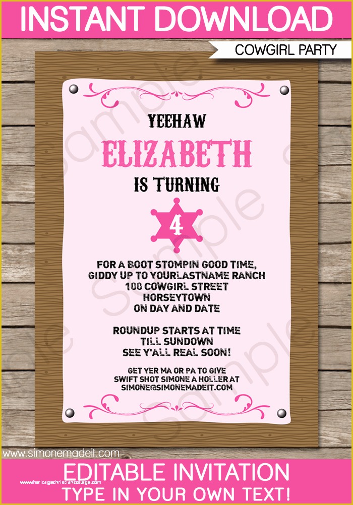 Free Editable Invitation Templates Of Cowgirl Party Invitations Template